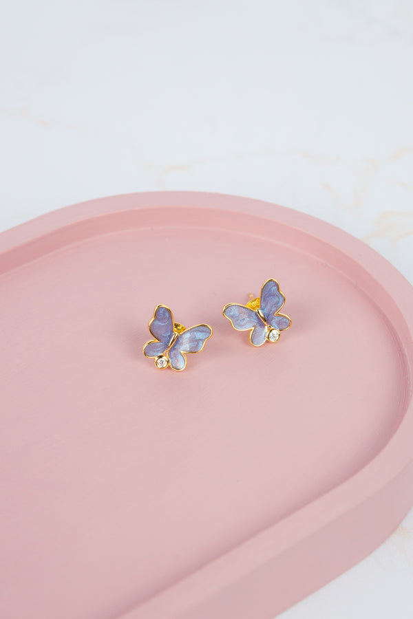 Lavender butterfly gold plated earrings